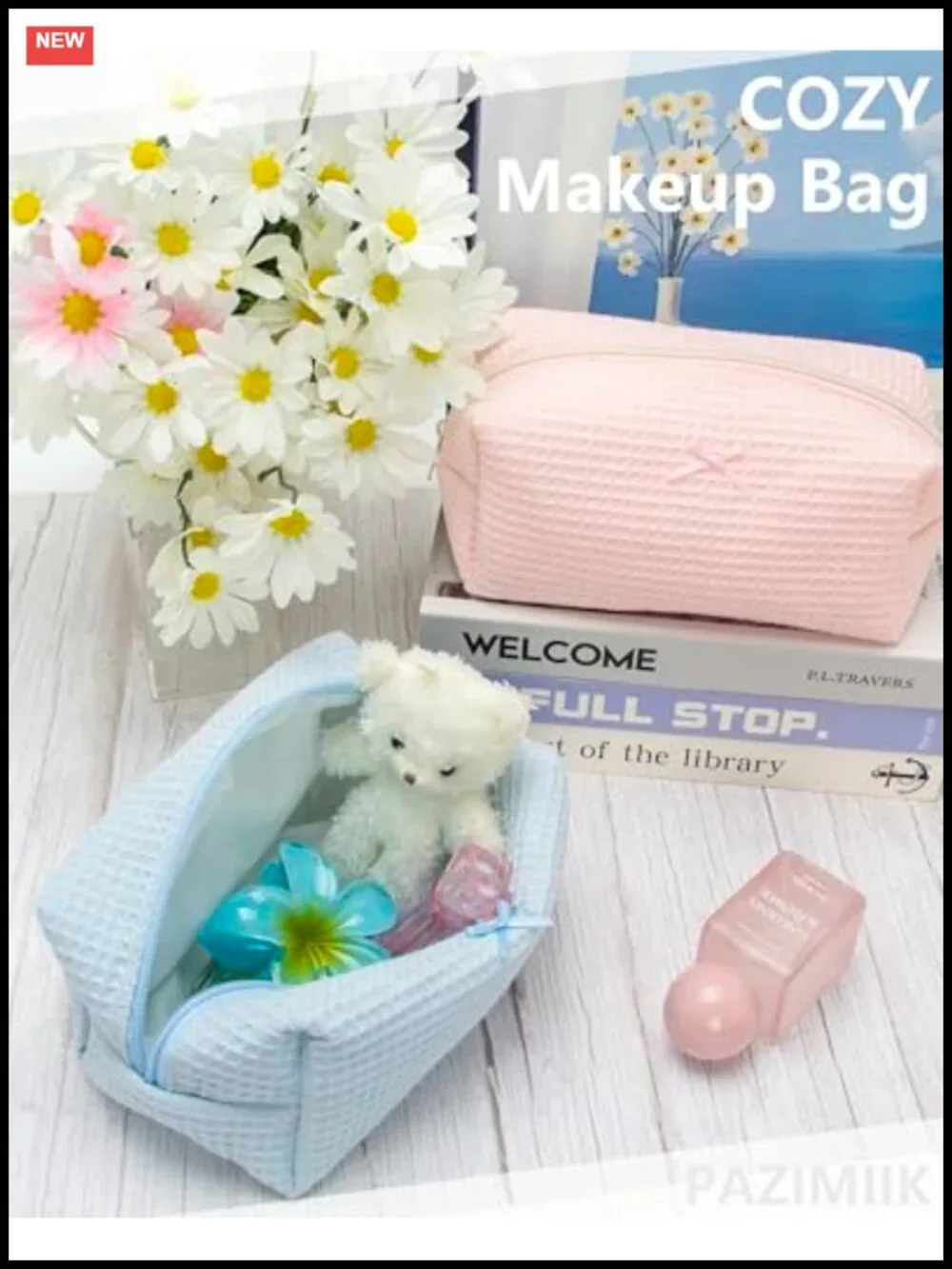 Cozy Makeup Bag for Women, Zipper Cosmetic Pouch, Soft Polyester Organizer,